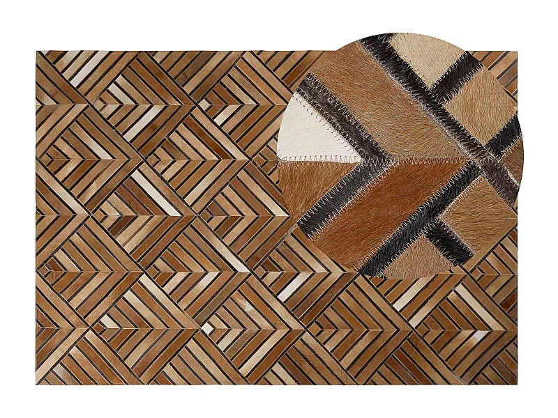 Tappeto rettangolare in pelle marrone 160x230cm TEKIR