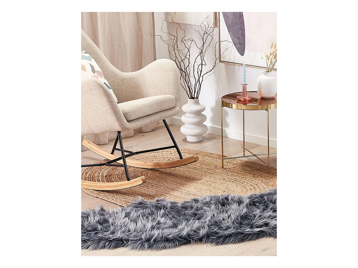 Kuscheliger Kunstschaffell-Teppich grau 60 x 180 cm hochflor Mamungari