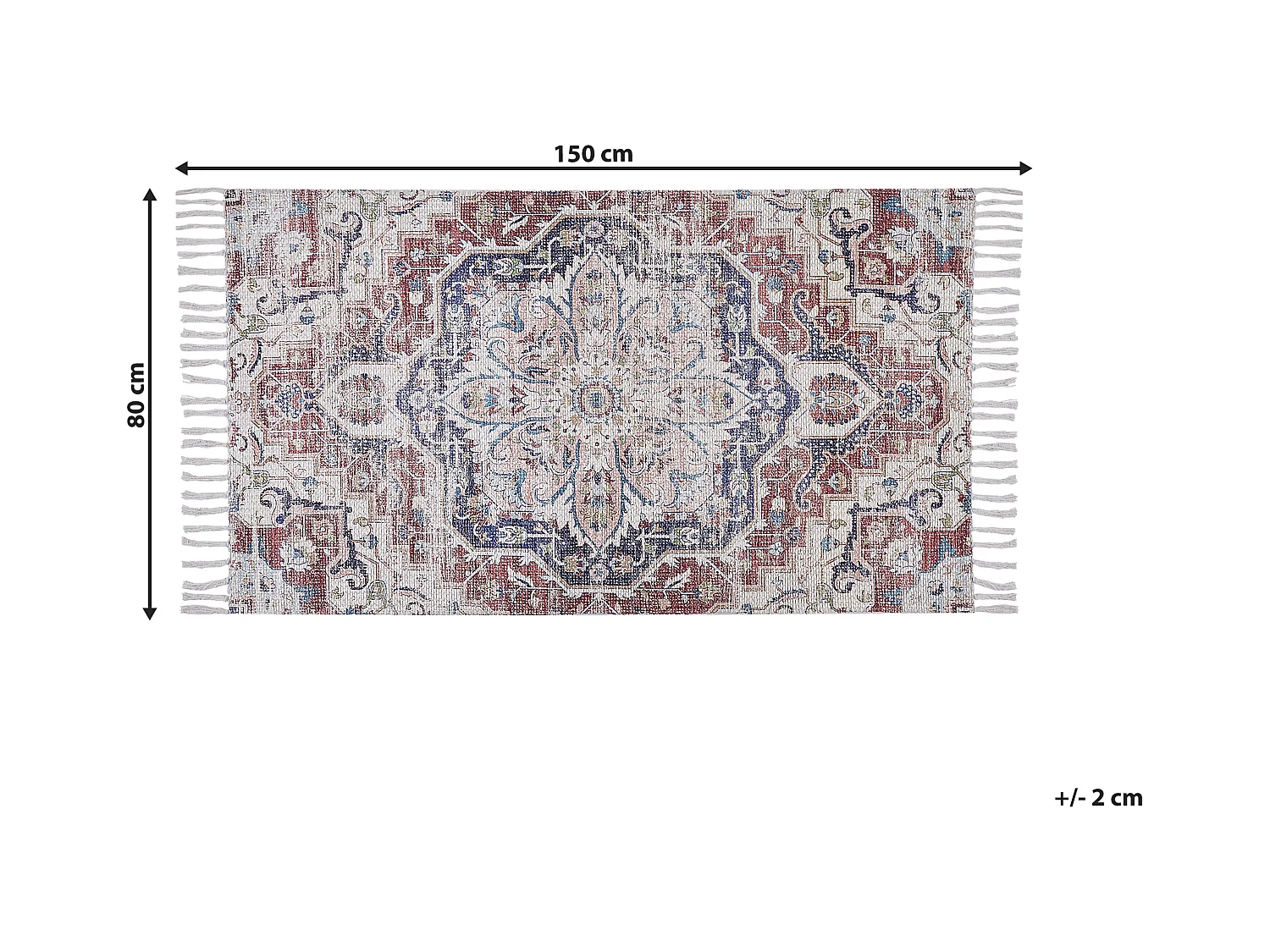 Orientalischer Teppich mehrfarbig Kurzflor Fransen rechteckig 80 x 150 cm Kelkit