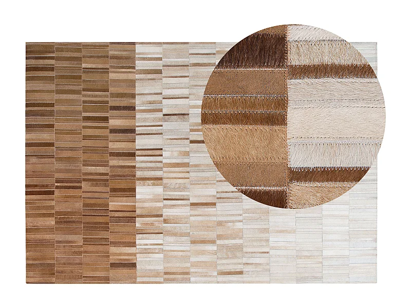 Wohnzimmer Teppich Modern Beige Leder Patchwork 140 x 200 cm Yagda