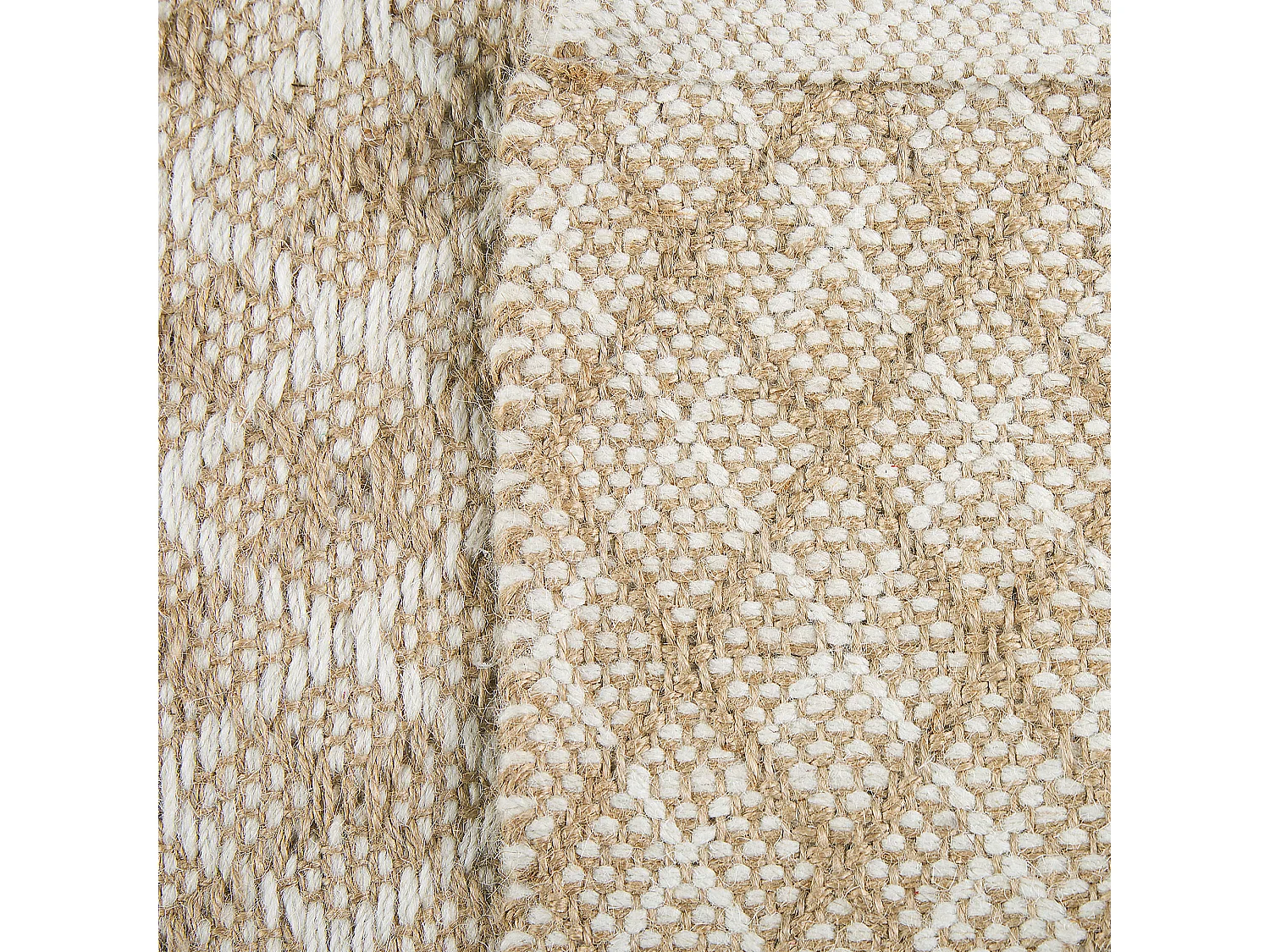 Boho Teppich aus Jute und Wolle beige rechteckig 50x80 cm mit Karomuster Akbez