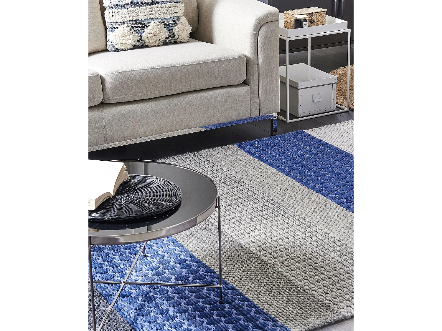 Moderner Teppich in Grau/Blau Wolle Polyester Rechteckig 160 x 220 cm Akkaya