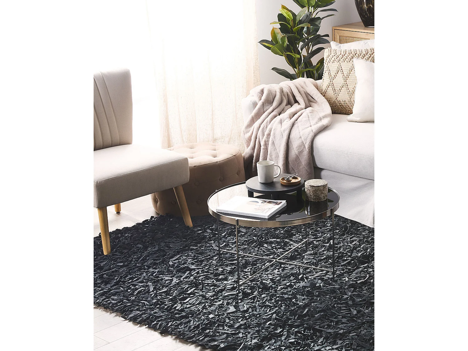 Vloerkleed leer zwart 140 x 200 cm MUT