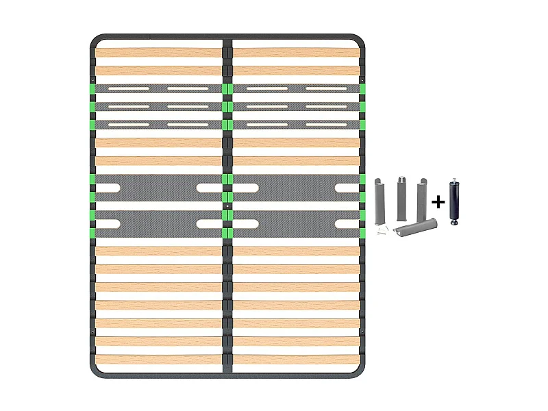 ALTOZONE - Pack Sommier 2x16 Lattes 160x200cm + Pieds Gris + Pied Central