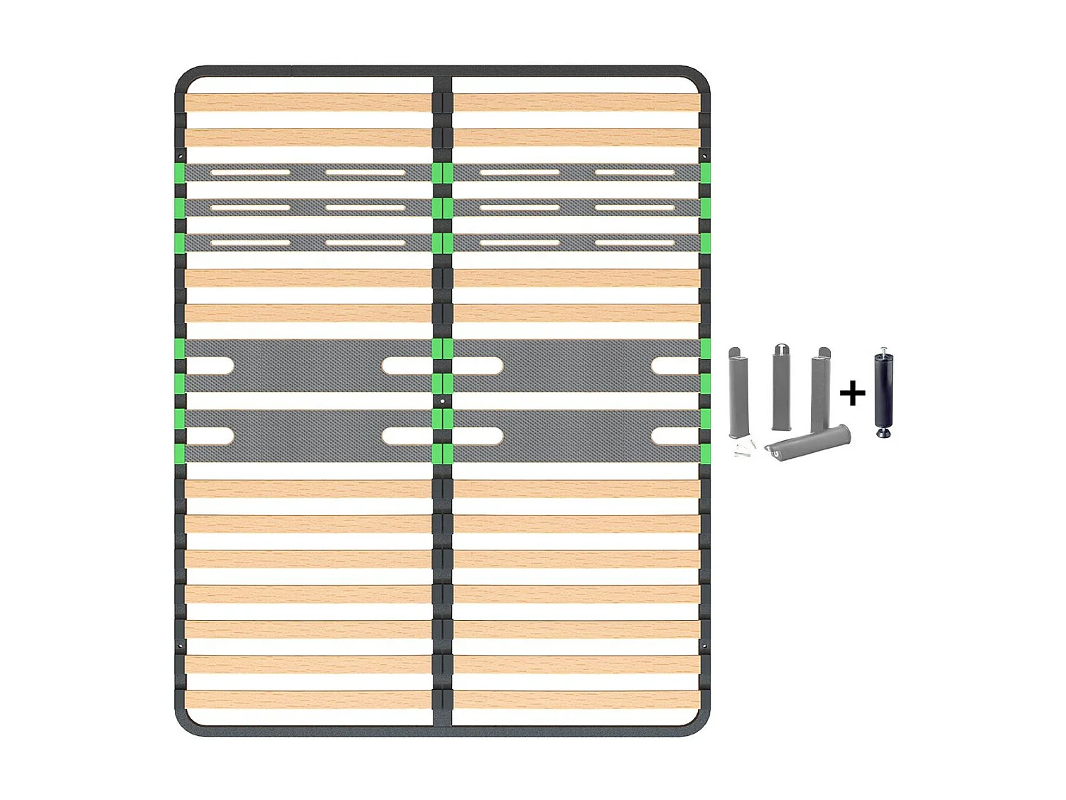 ALTOZONE - Pack Sommier 2x16 Lattes 160x200cm + Pieds Gris + Pied Central