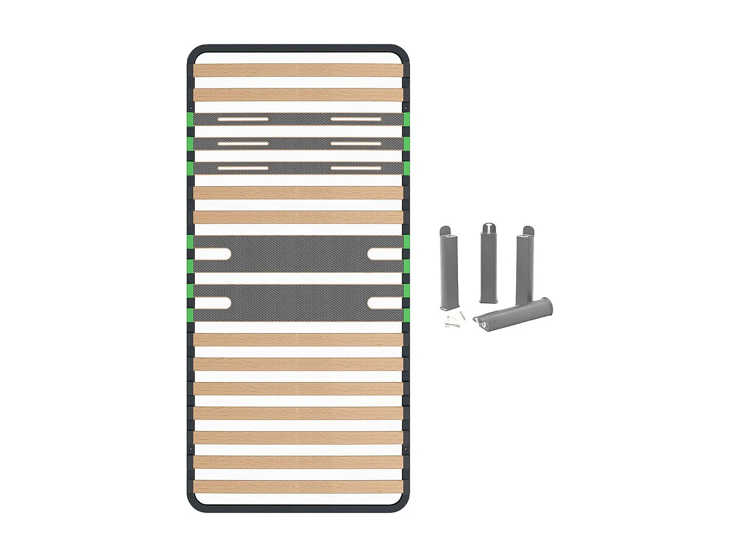 ALTOZONE - Pack Sommier 16 Lattes 90x200cm + Pieds Gris