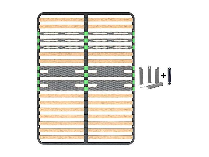 ALTOZONE - Pack Sommier 2x16 Lattes 120x190cm + Pieds Gris + Pied Central