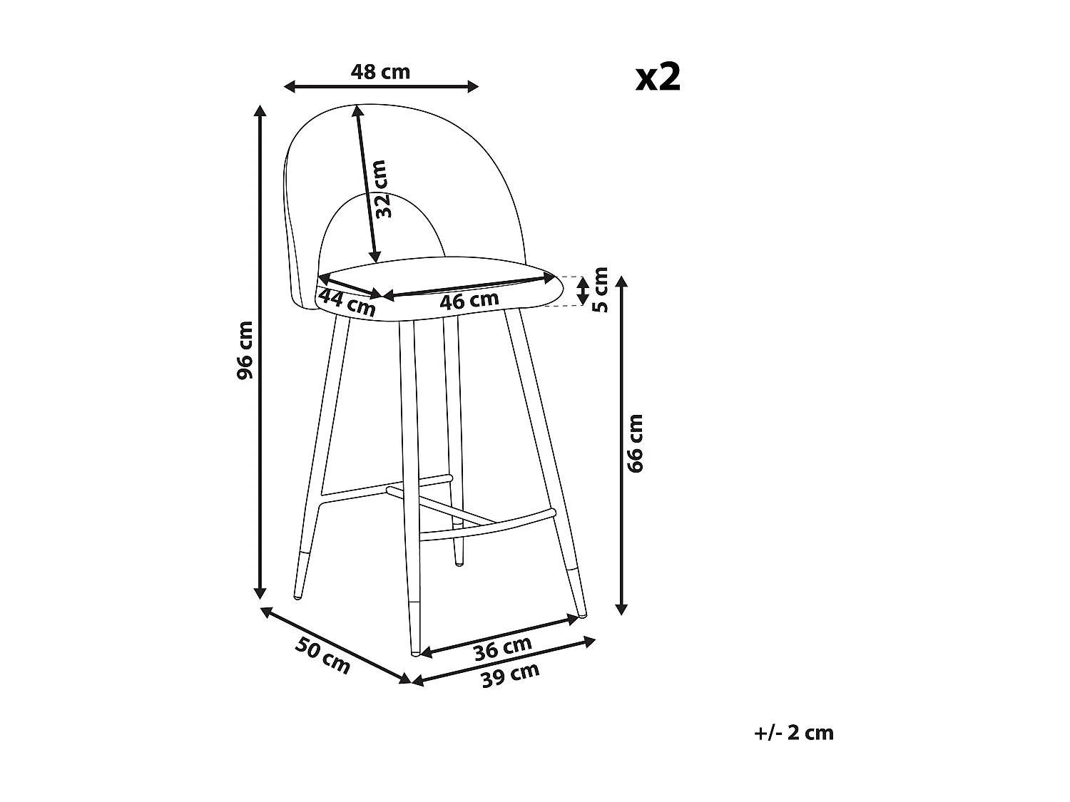 Conjunto de 2 sillas de bar FALTON Terciopelo Coral