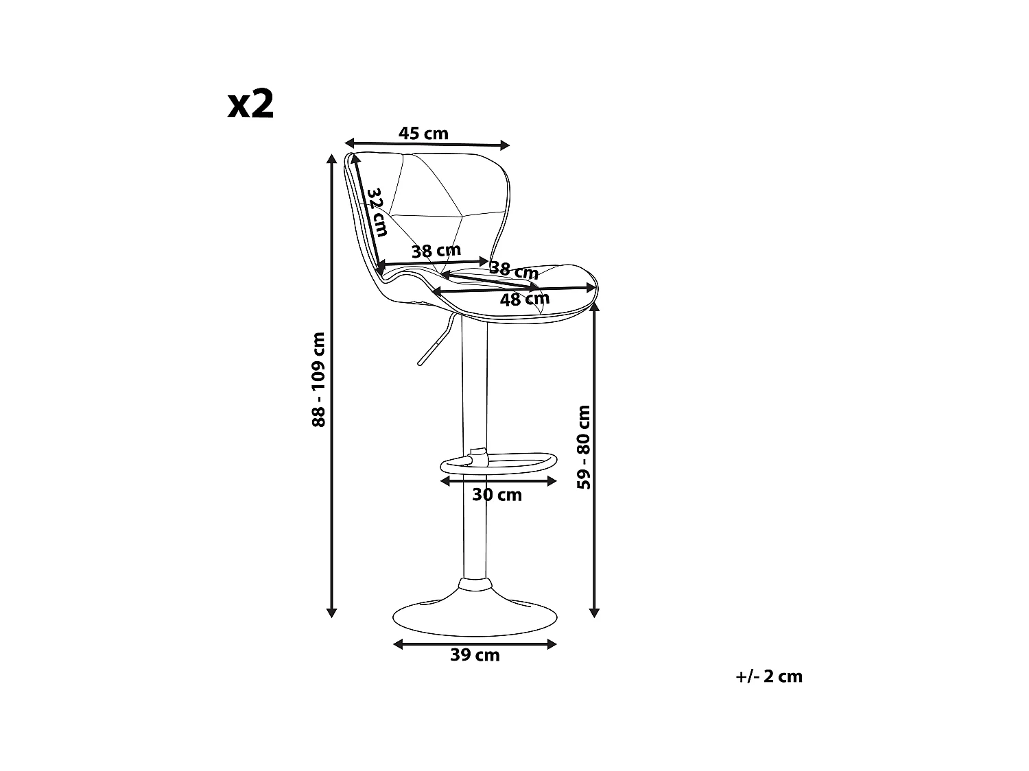 Conjunto de 2 sillas de bar VALETTA Piel sintética giratoria Negro