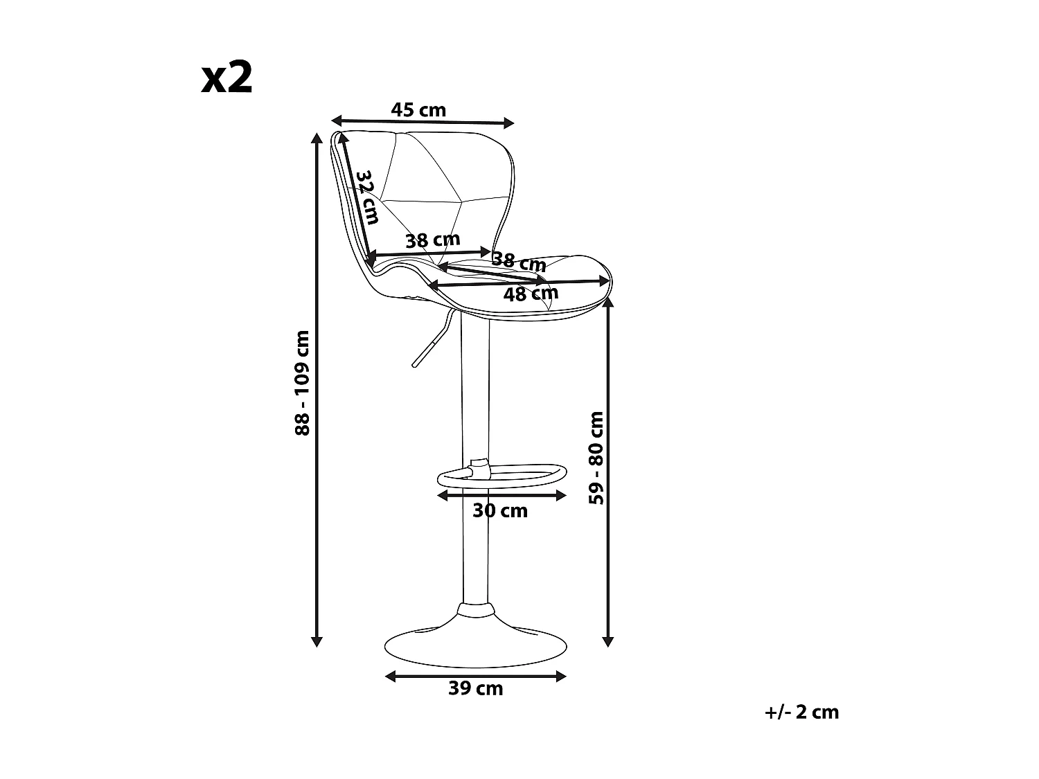 Barhocker 2er Set Kunstleder schwarz Metallgestell höhenverstellbar Valetta