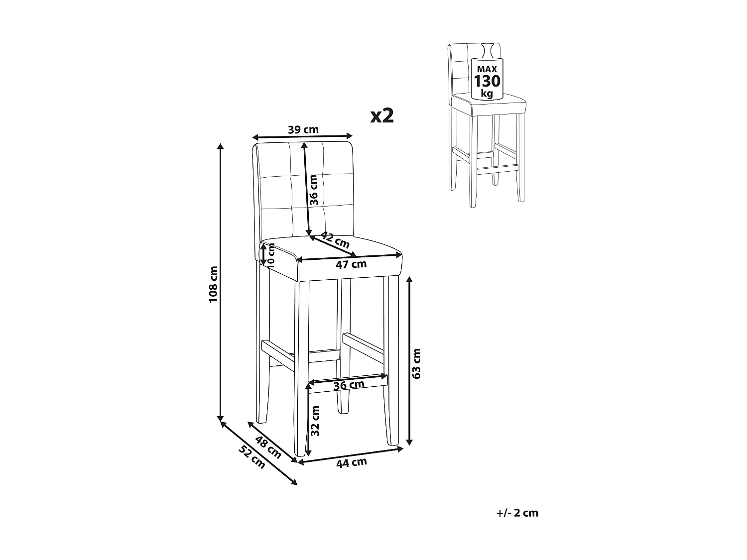 Set van 2 barstoelen MADISON Grijs