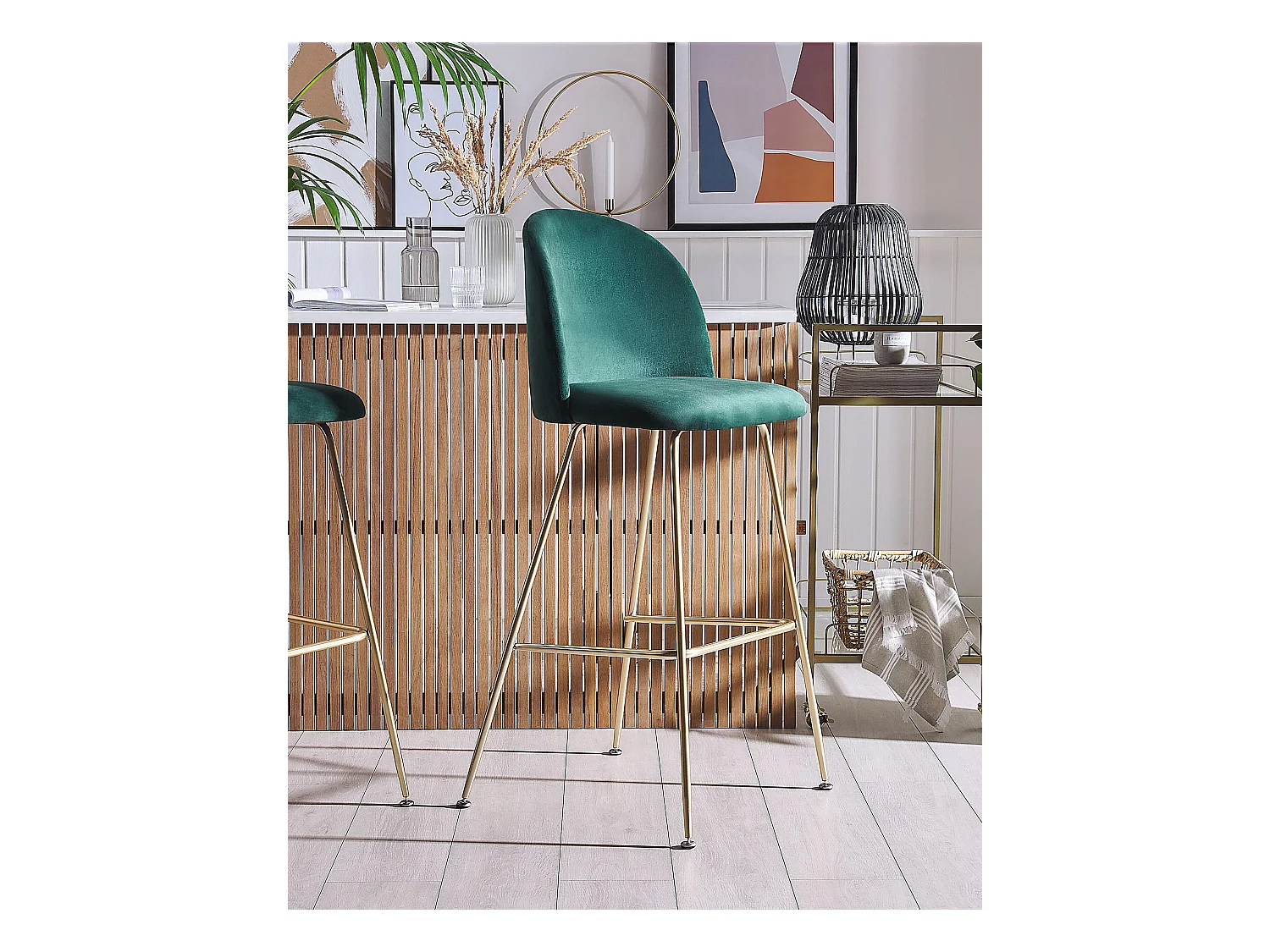 Lot de 2 chaises de bar ARCOLA Velours Vert émeraude
