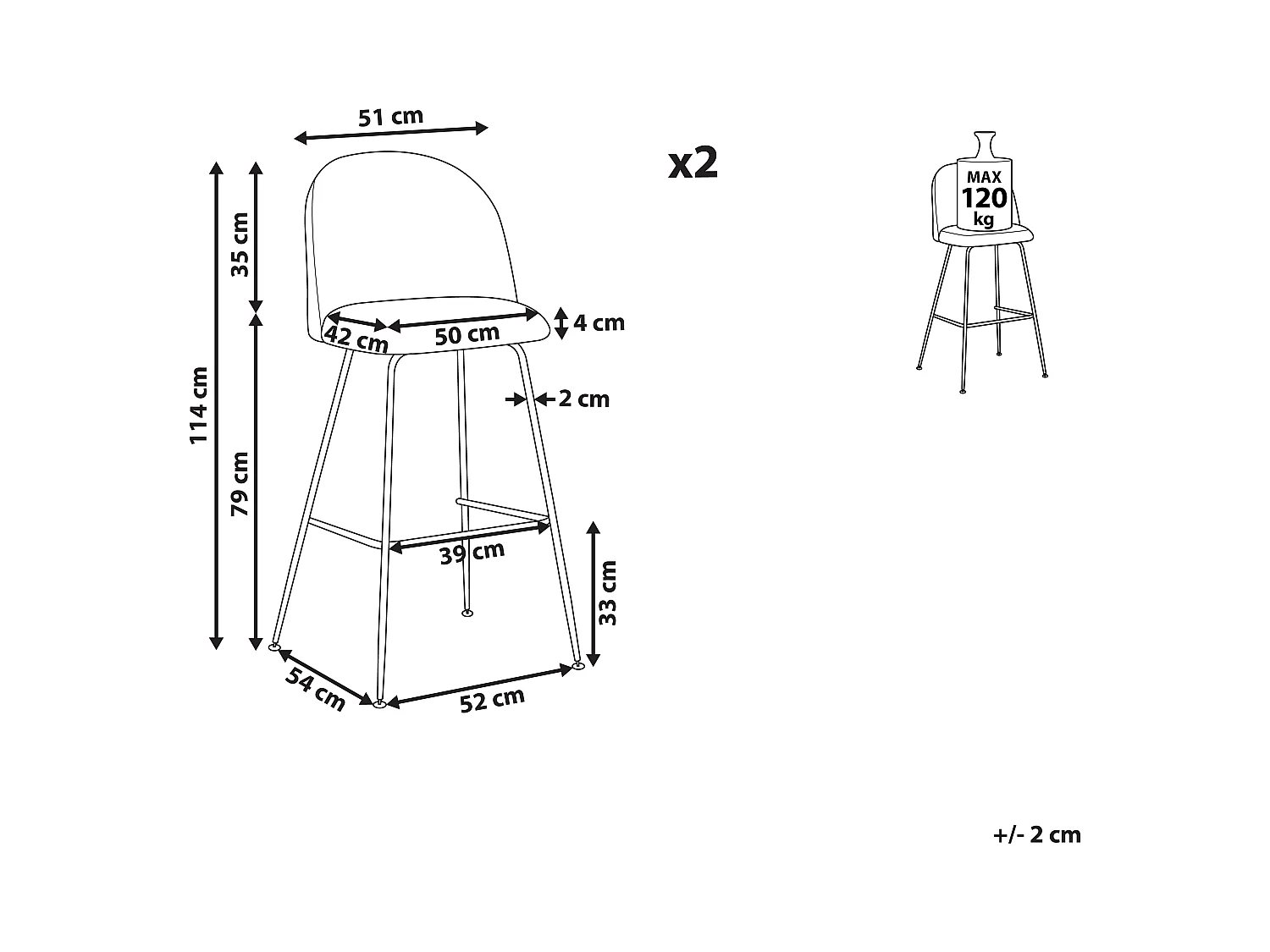 Lot de 2 chaises de bar ARCOLA Velours Vert émeraude