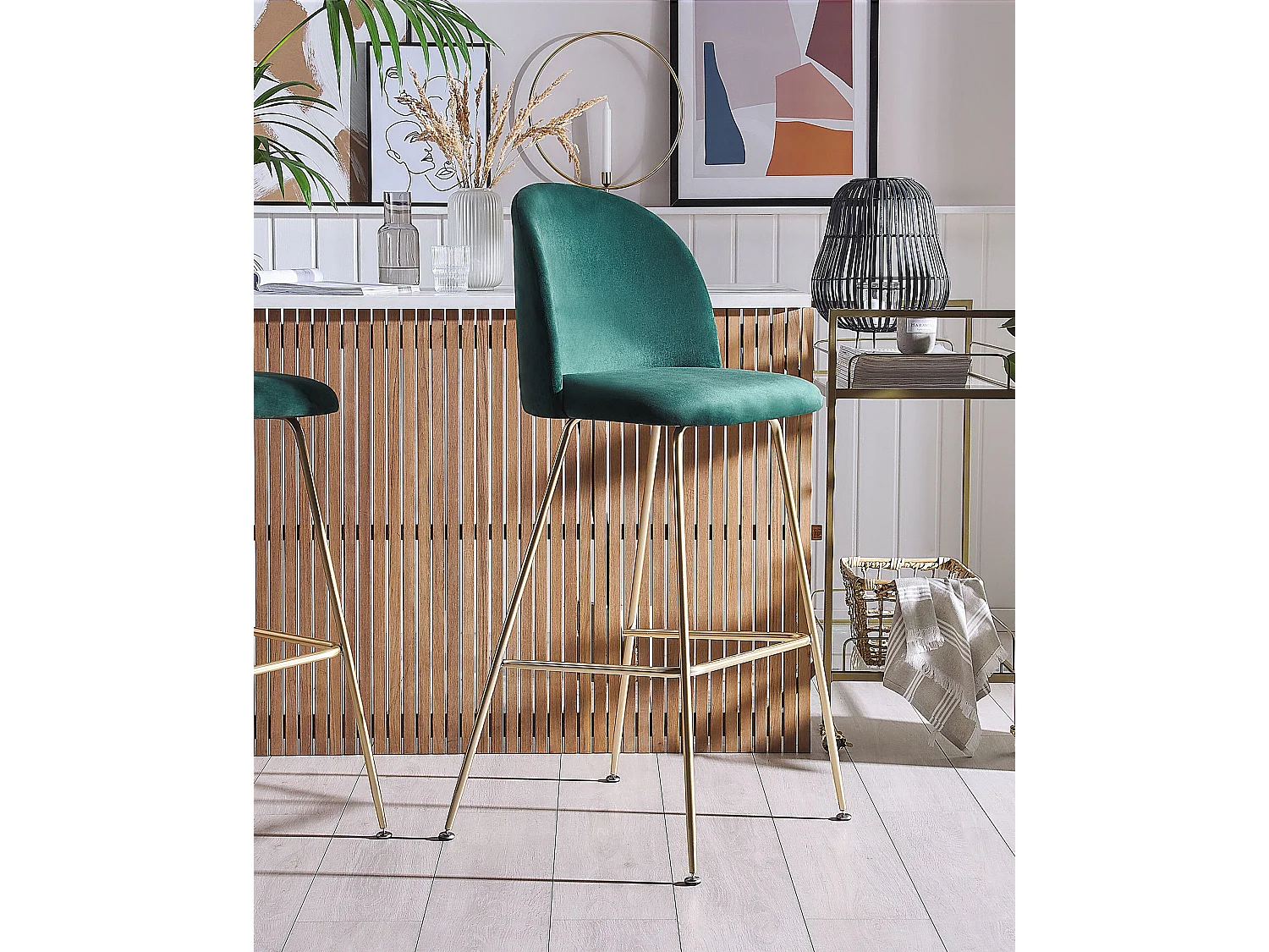 Lot de 2 chaises de bar ARCOLA Velours Vert émeraude