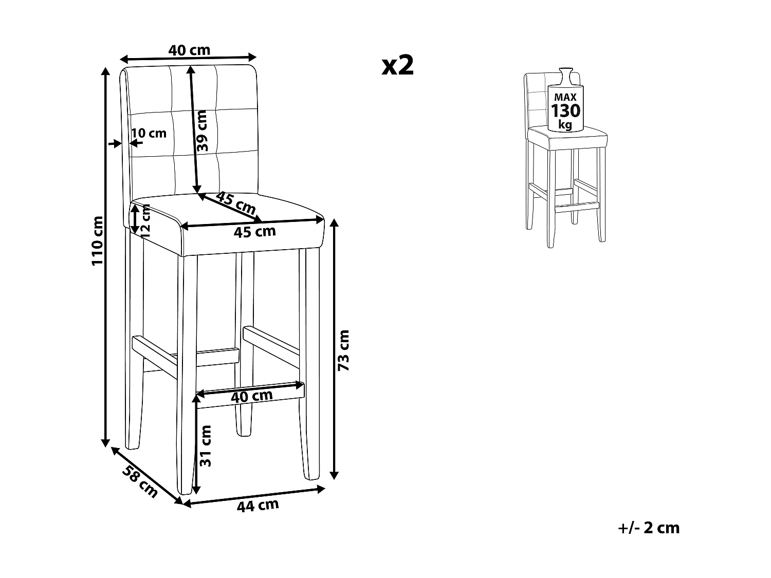 Set van 2 barstoelen MADISON Kunstleer Bruin