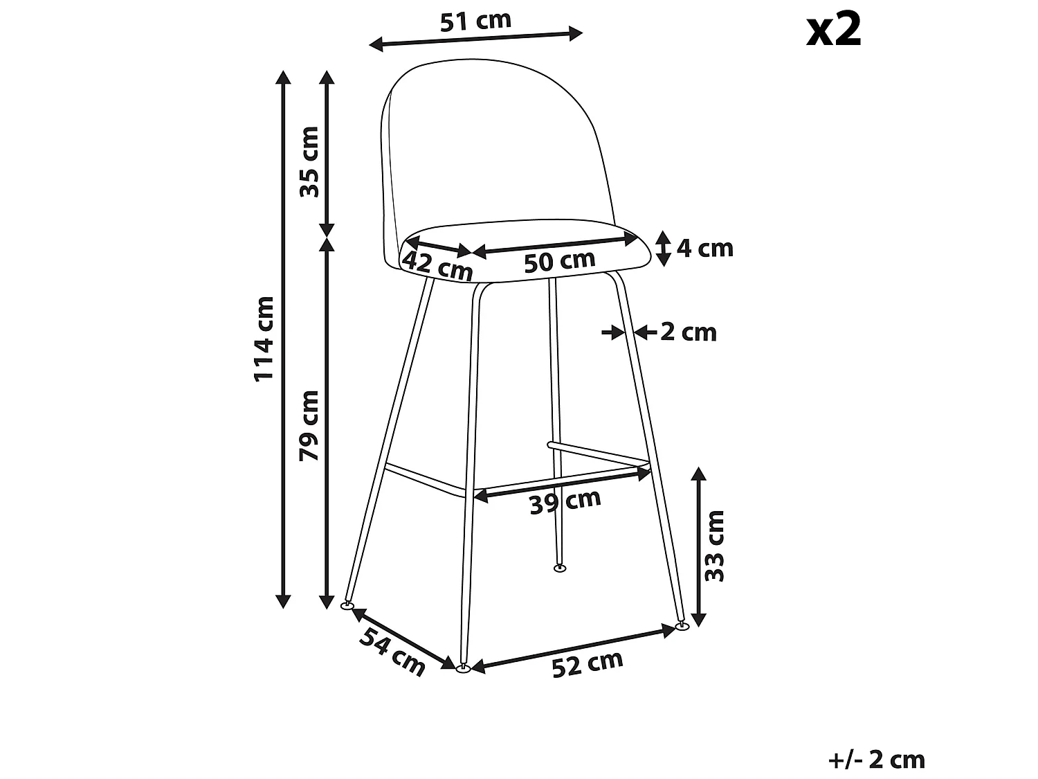 Conjunto de 2 sillas de bar ARCOLA Terciopelo Gris claro