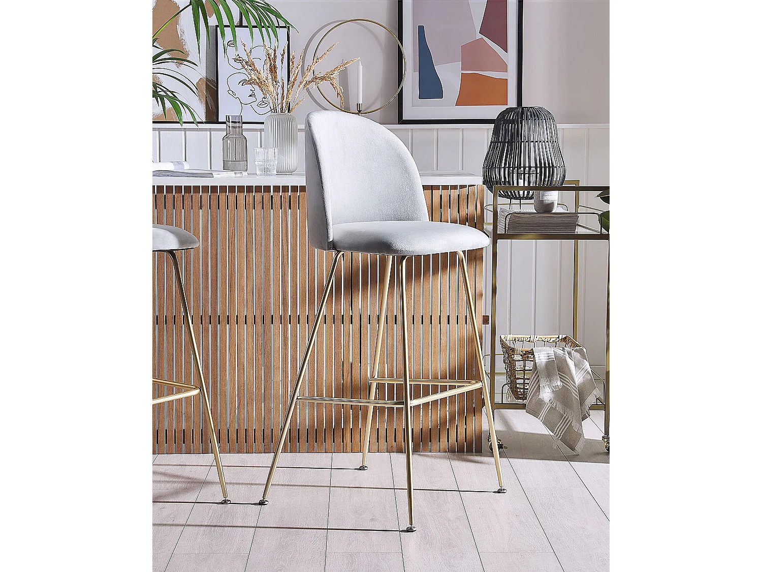 Lot de 2 chaises de bar ARCOLA Velours Gris clair