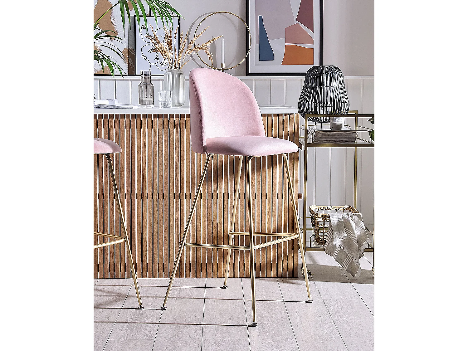 Lot de 2 chaises de bar ARCOLA Velours Rose