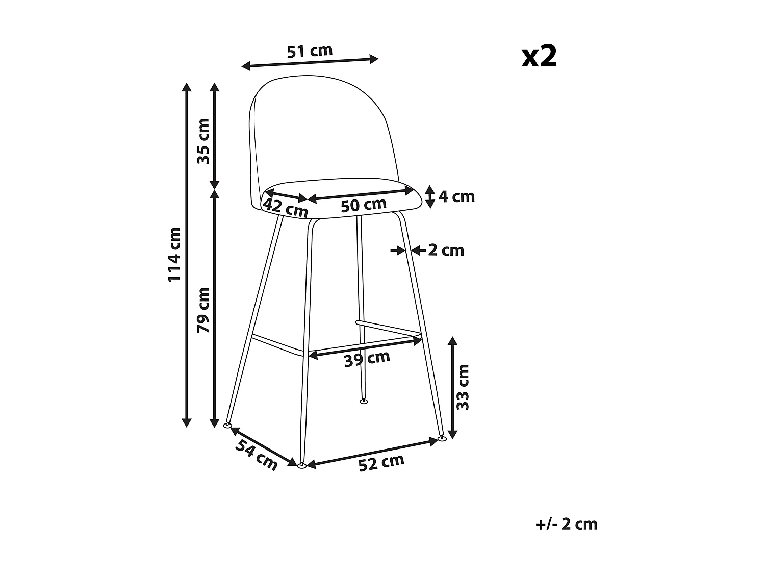 Lot de 2 chaises de bar ARCOLA Velours Rose