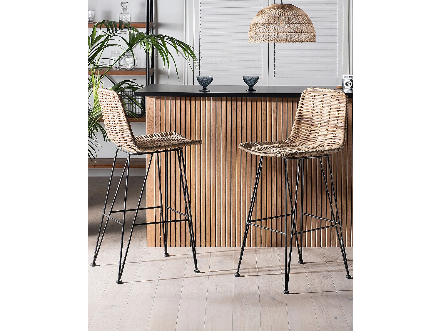 Lot de 2 chaises de bar CASSITA Rotin Naturel