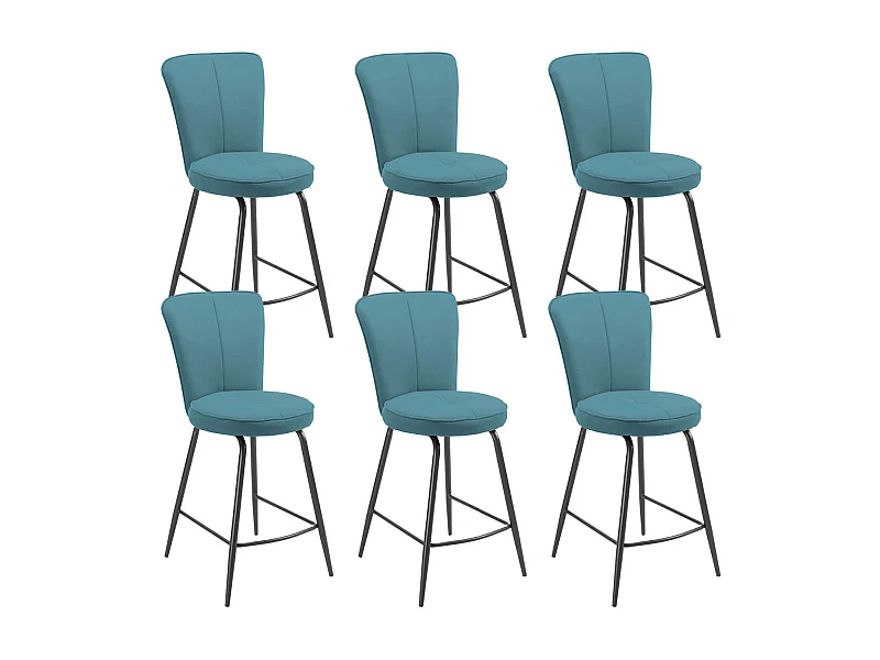 PARIL - Lot de 6 Tabourets de Bar Matelassés Bleus
