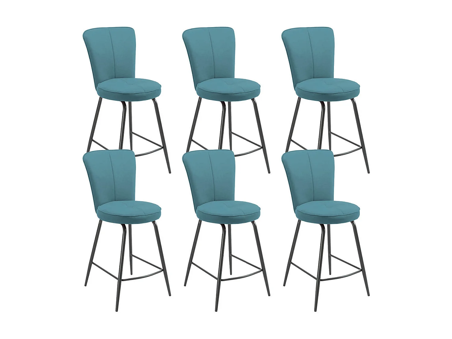 PARIL - Lot de 6 Tabourets de Bar Matelassés Bleus