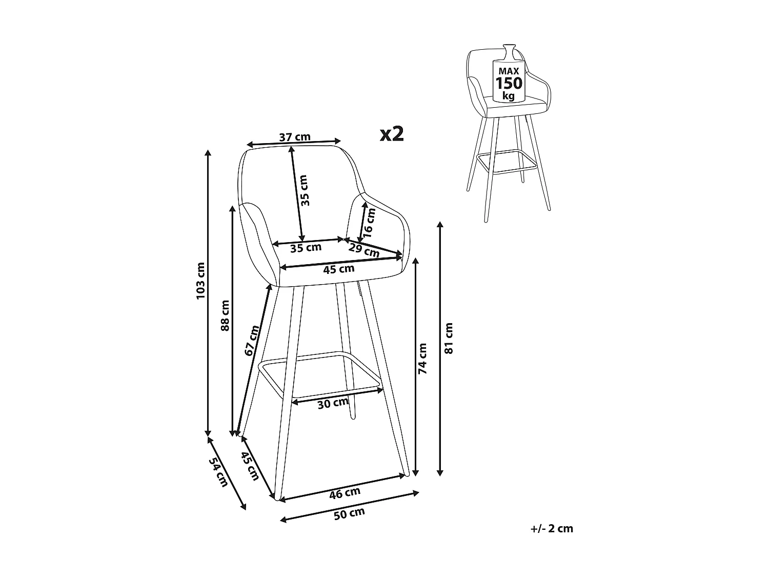 Set van 2 barstoelen DARIEN Grijs