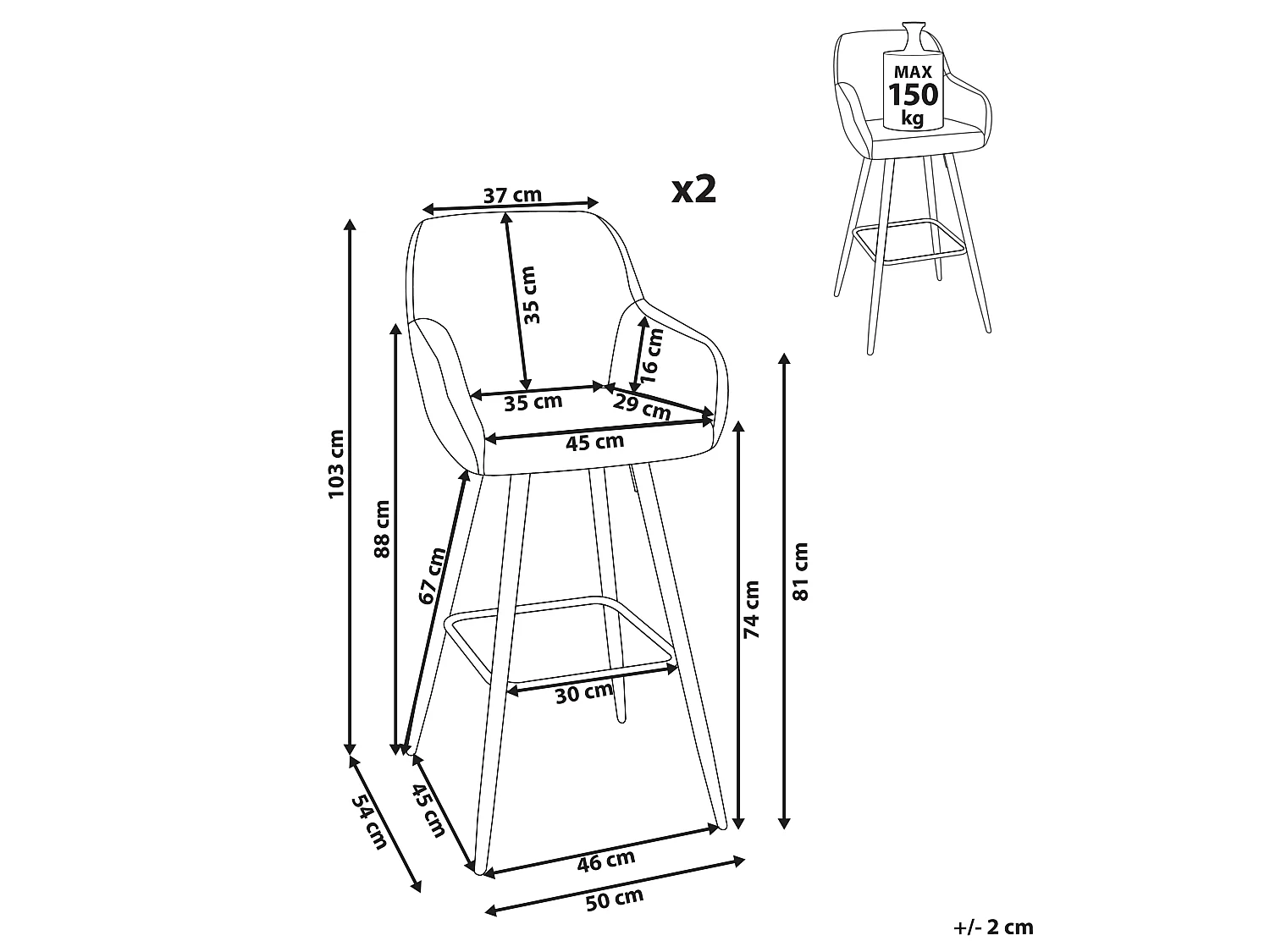Set van 2 barstoelen DARIEN Grijs
