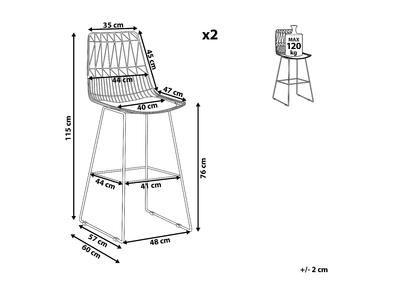 Lot de 2 chaises de bar PRESTON Métal Doré