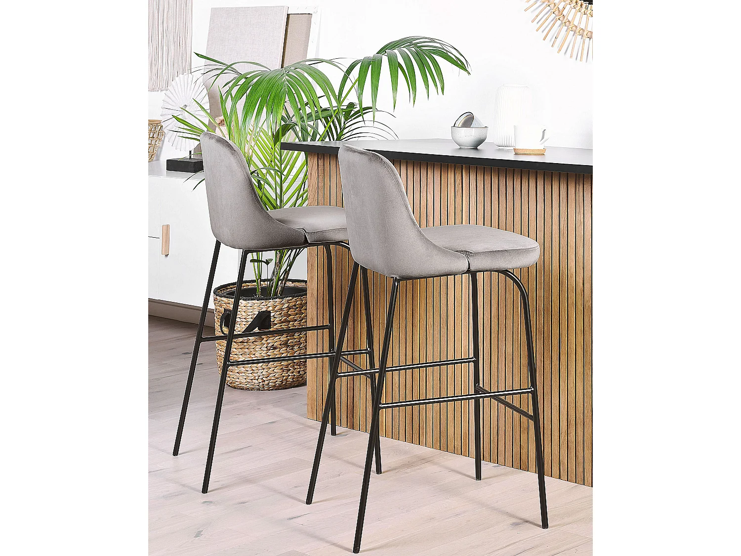 Barhocker 2er Set Samtstoff Hellgrau NEKOMA