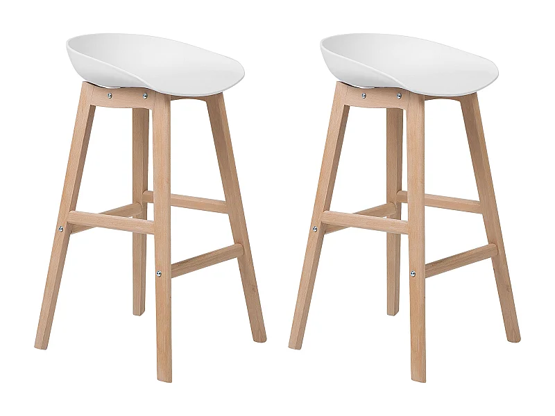 Barstuhl 2er Set weiß mit Holzbeinen Fußstütze Sitzhöhe 72 cm Micco