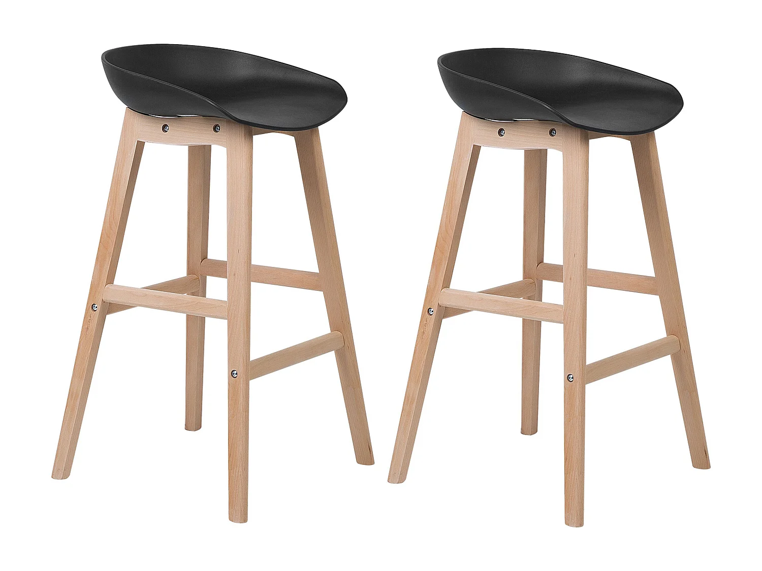 Barstuhl 2er Set schwarz mit Holzbeinen Fußstütze Sitzhöhe 72 cm Micco
