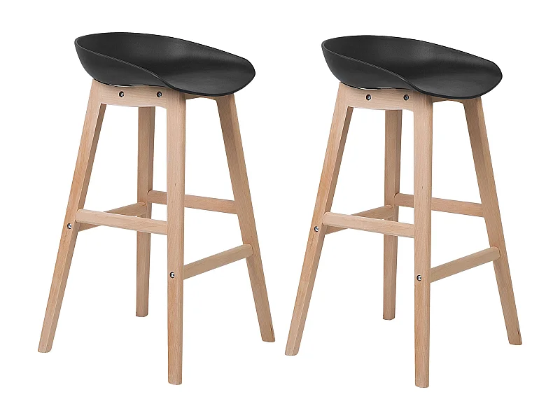 Barstuhl 2er Set schwarz mit Holzbeinen Fußstütze Sitzhöhe 72 cm Micco
