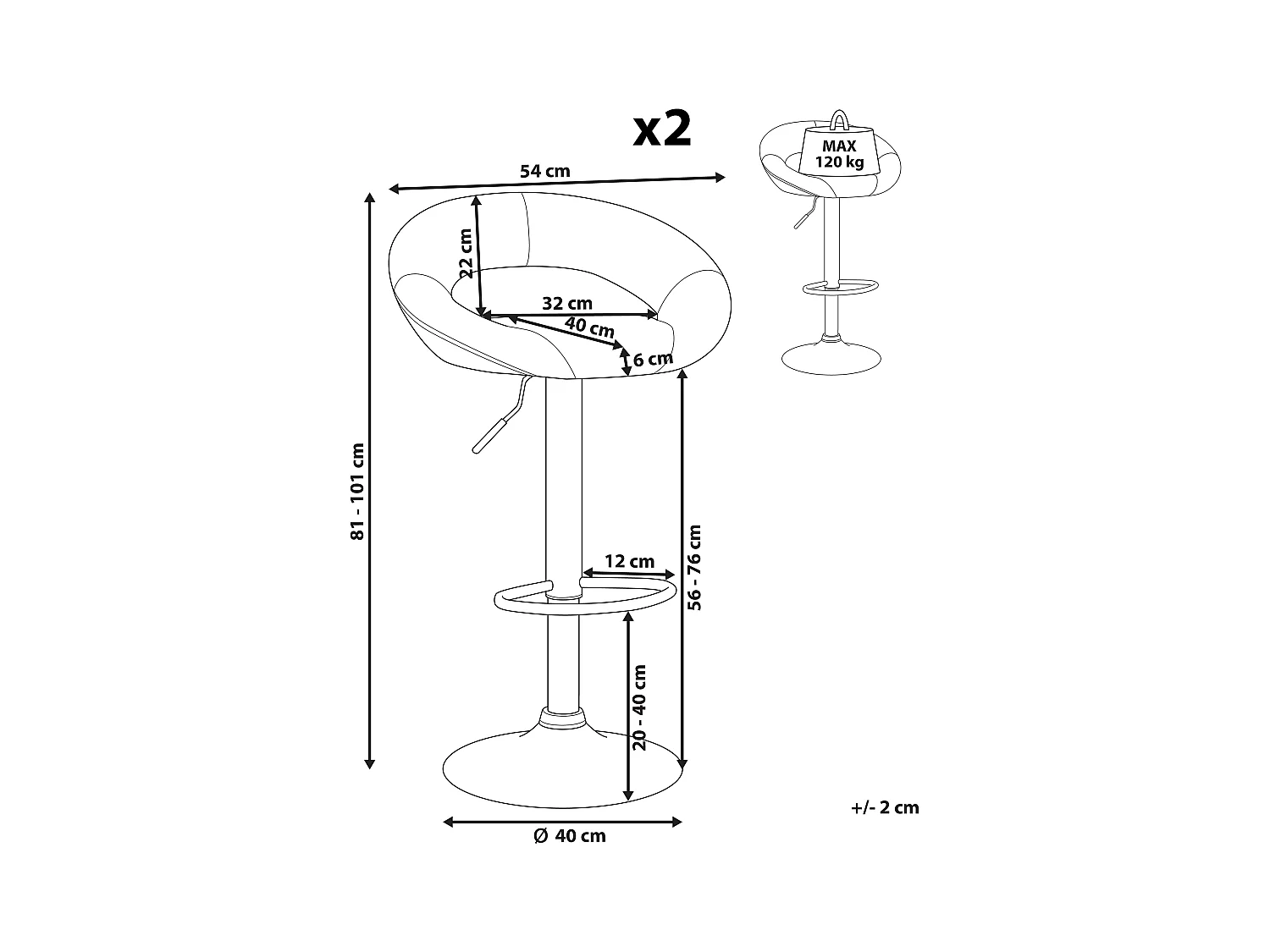 Conjunto de 2 sillas de bar PEORIA Piel sintética giratoria Gris