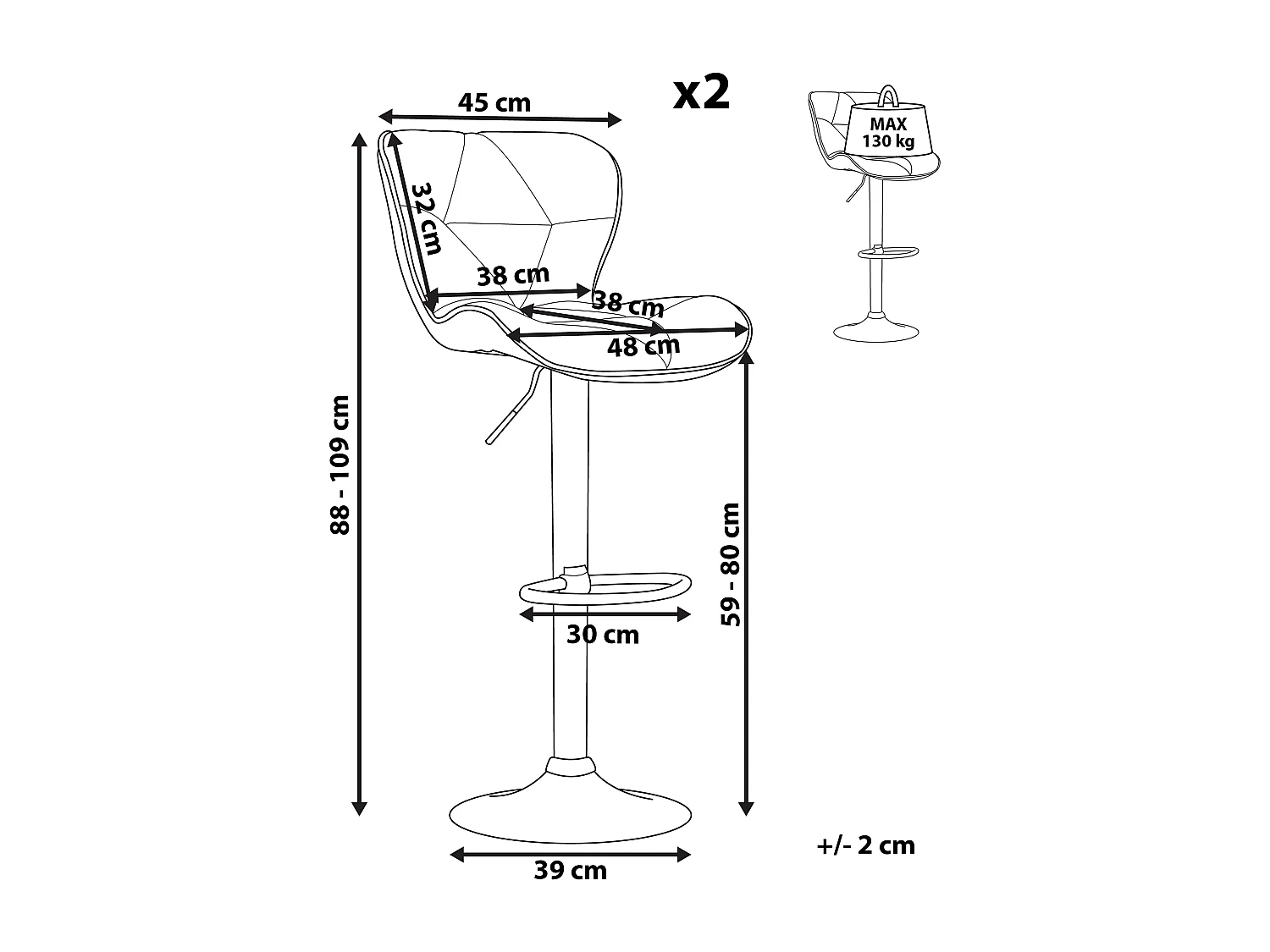 Conjunto de 2 bancos de bar VALETTA Pele sintética Creme claro