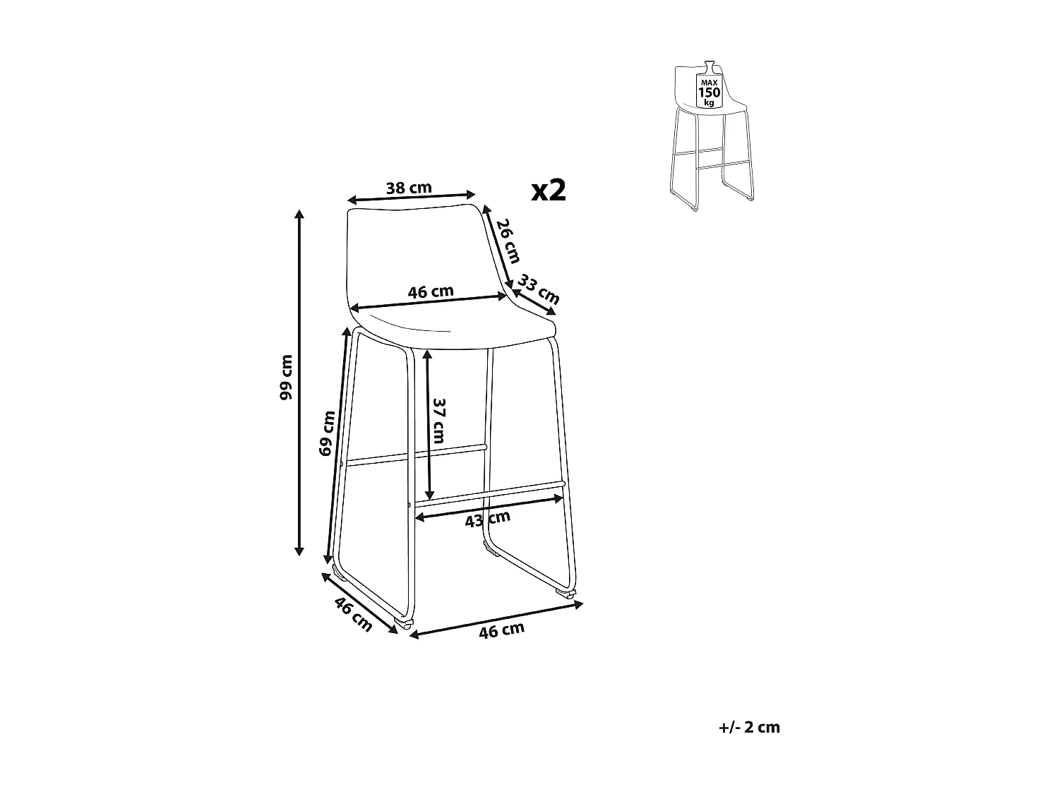 Lot de 2 chaises de bar FRANKS Beige