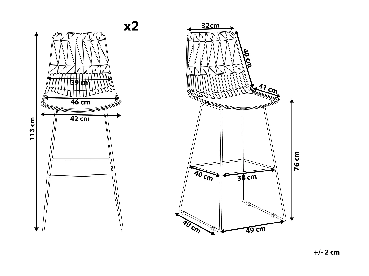 Lot de 2 chaises de bar PRESTON Métal Argenté