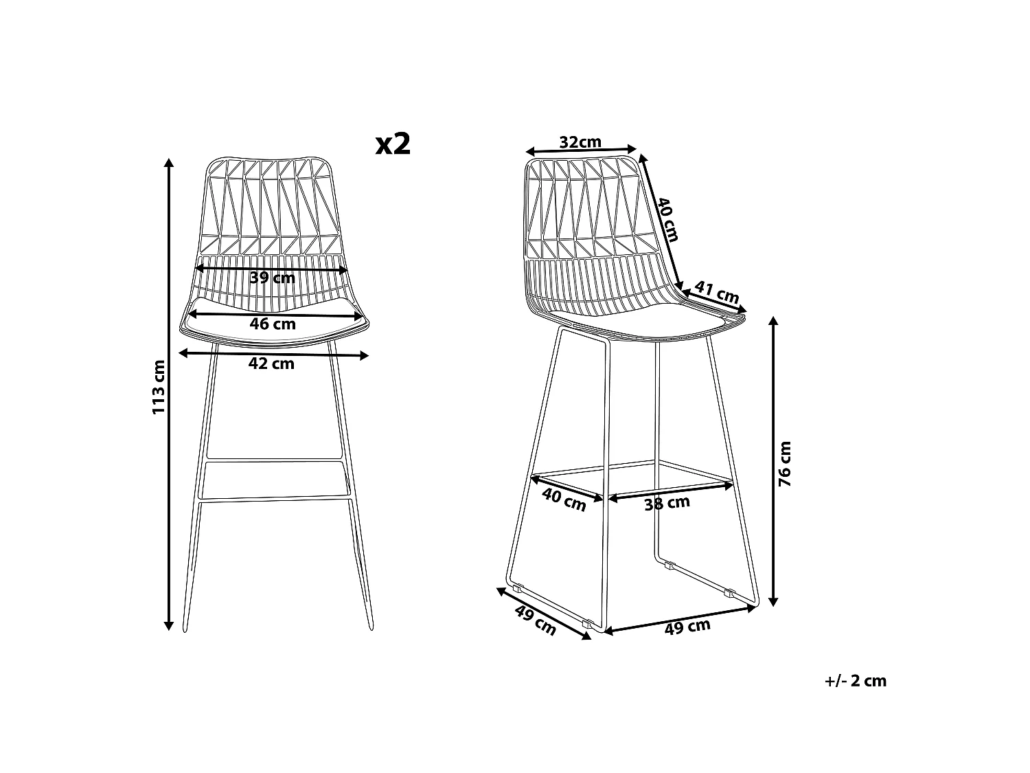 Lot de 2 chaises de bar PRESTON Métal Argenté