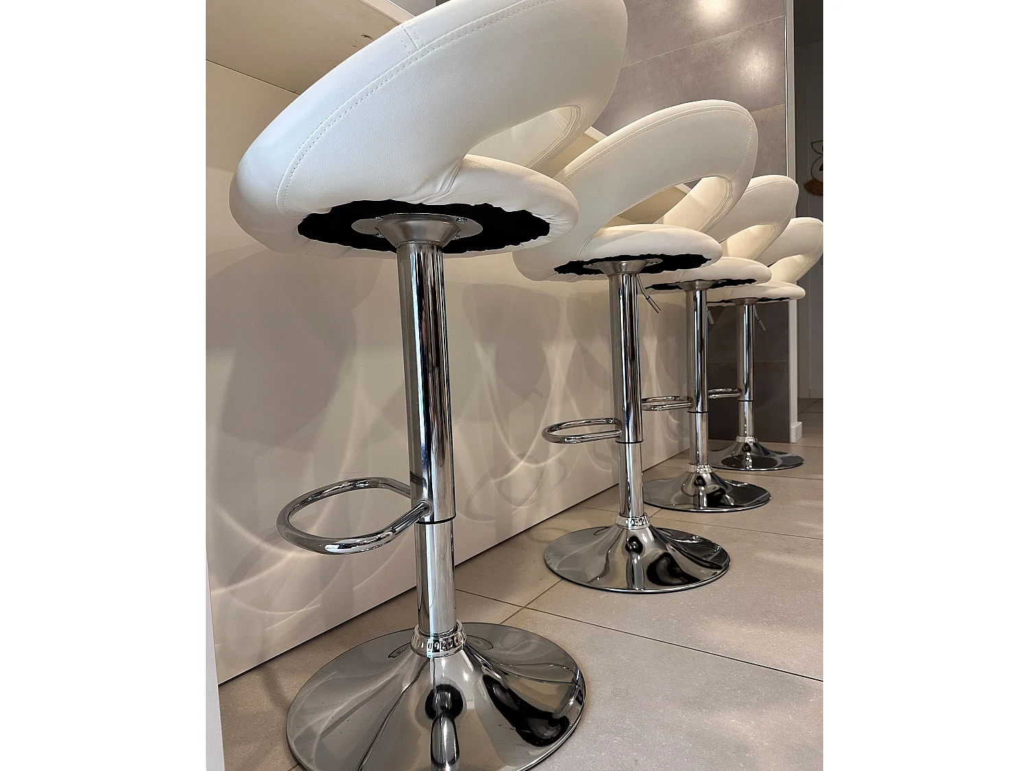 Lot de 2 chaises de bar PEORIA Cuir PU Blanc