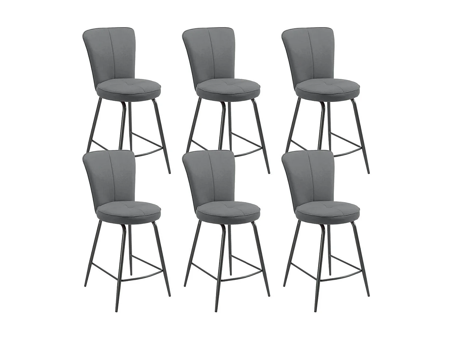 PARIL - Lot de 6 Tabourets de Bar Matelassés Gris