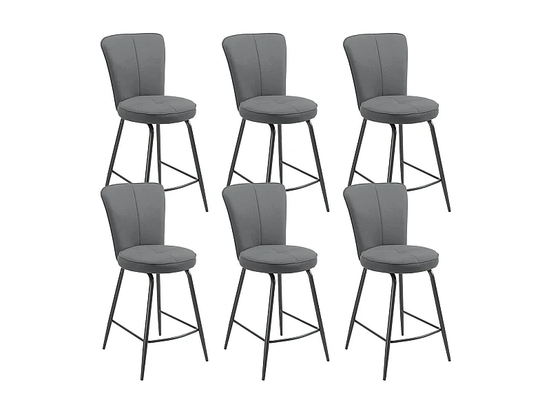 PARIL - Lot de 6 Tabourets de Bar Matelassés Gris