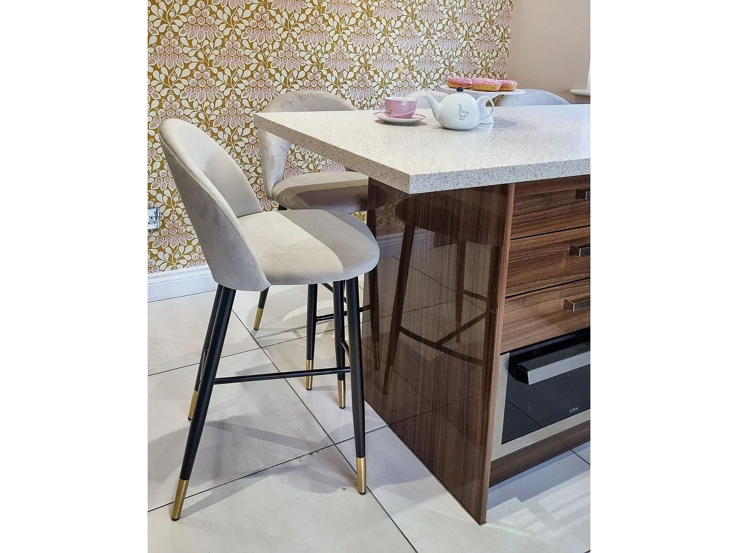 Lot de 2 chaises de bar FALTON Velours Beige