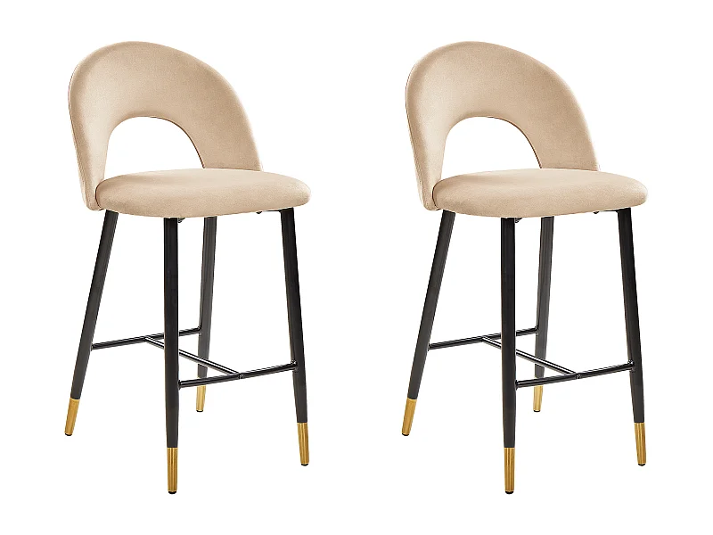 Lot de 2 chaises de bar FALTON Velours Beige