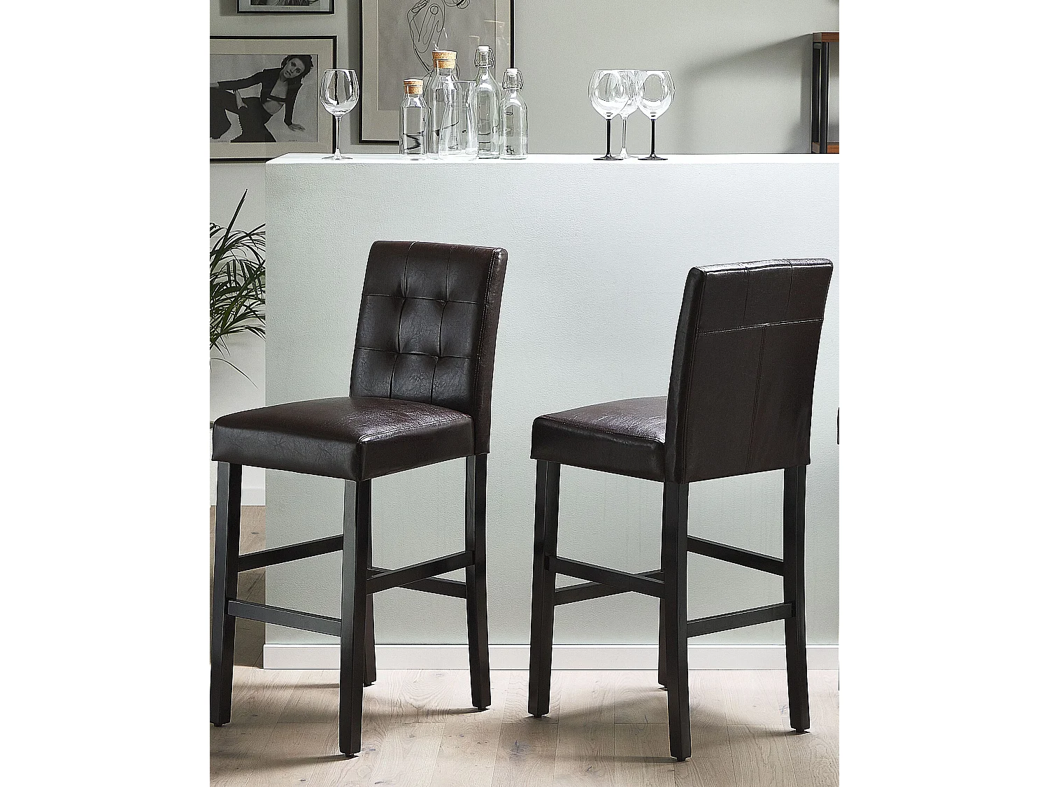 Chaise de bar MADISON Cuir PU Marron foncé