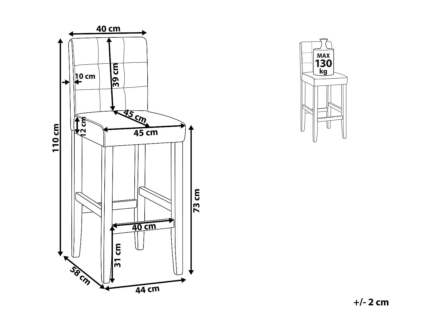 Chaise de bar MADISON Cuir PU Marron foncé