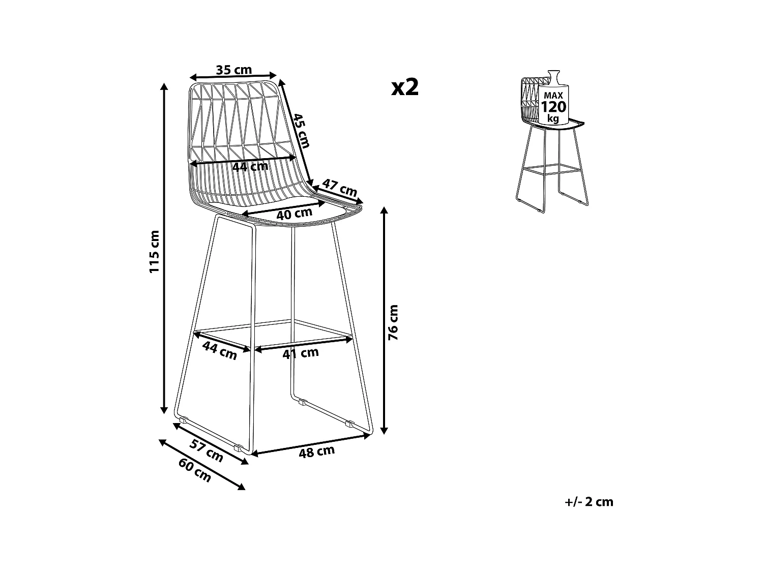 Conjunto de 2 bancos de bar PRESTON Metal Preto