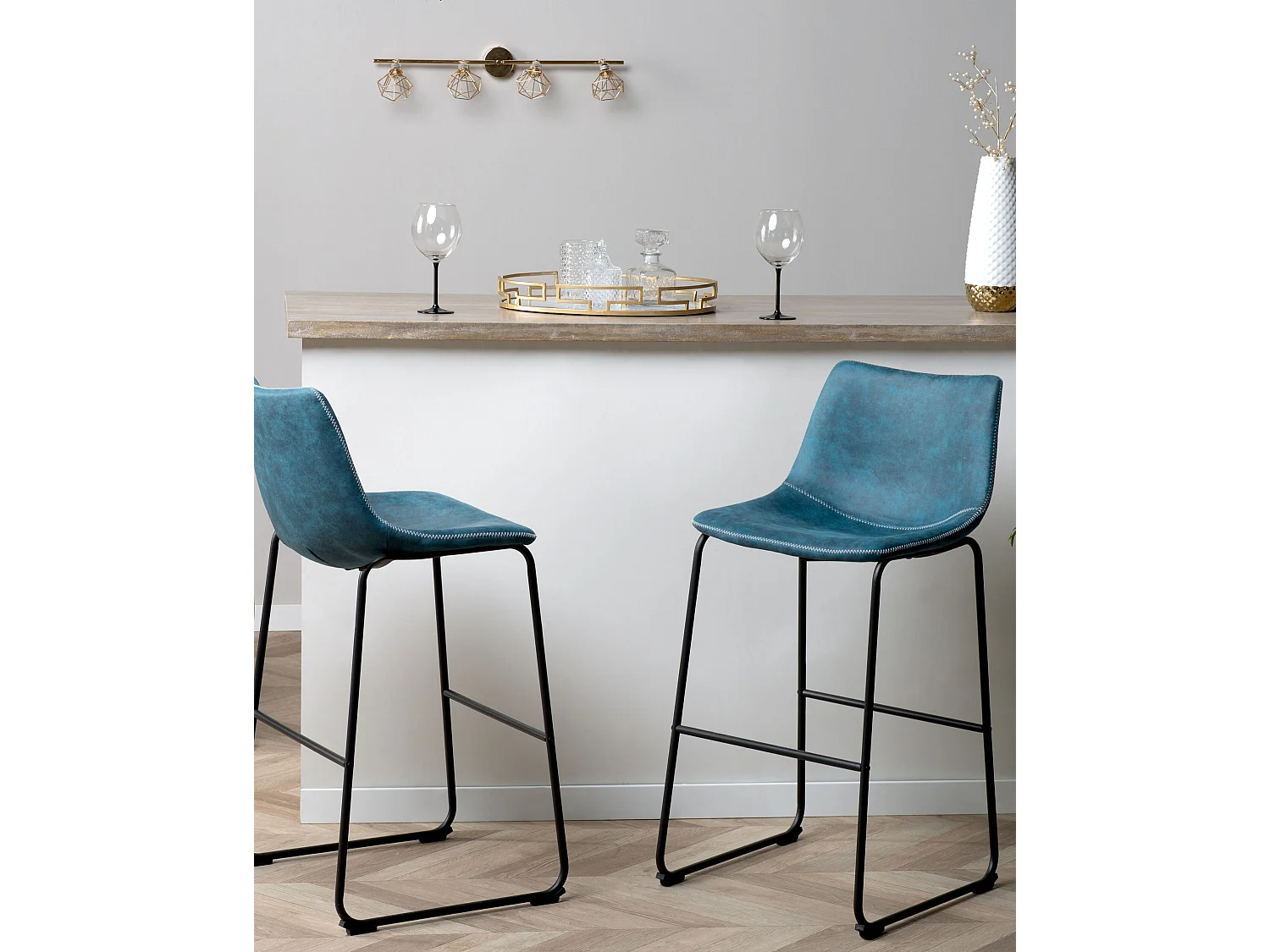 Conjunto de 2 bancos de bar FRANKS Azul turquesa