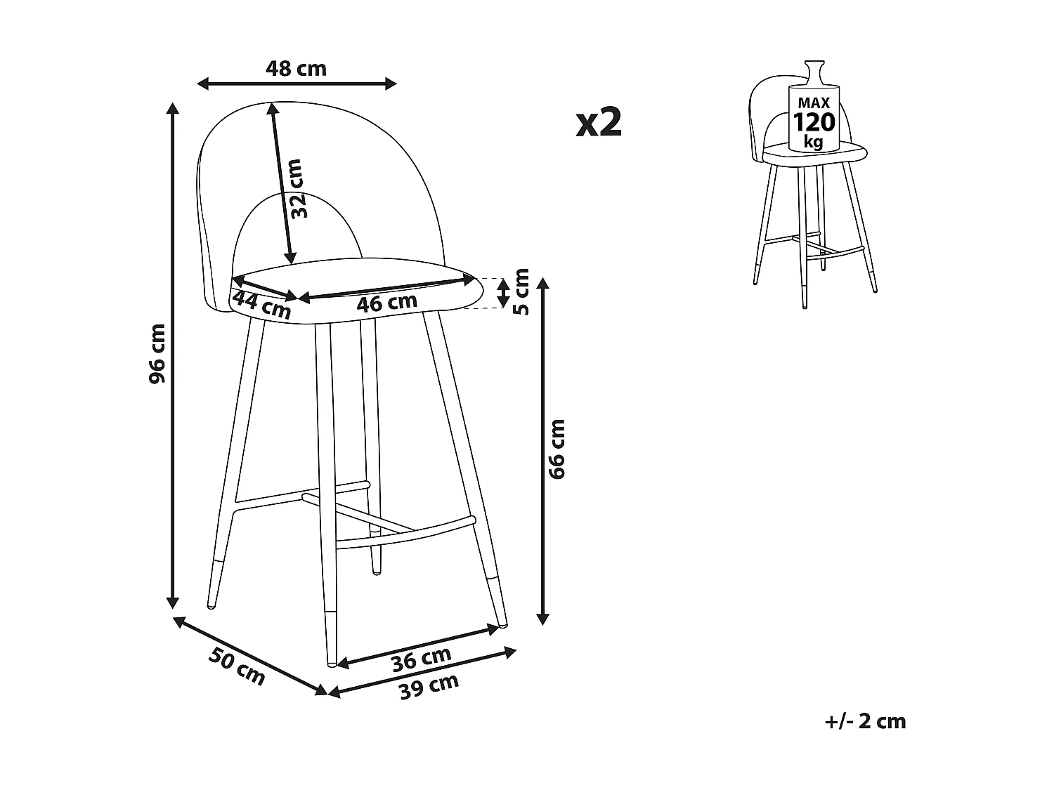 Set van 2 barstoelen FALTON Fluweel Grijs