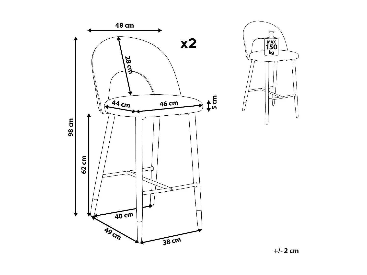 Set van 2 barstoelen FALTON Fluweel Zwart