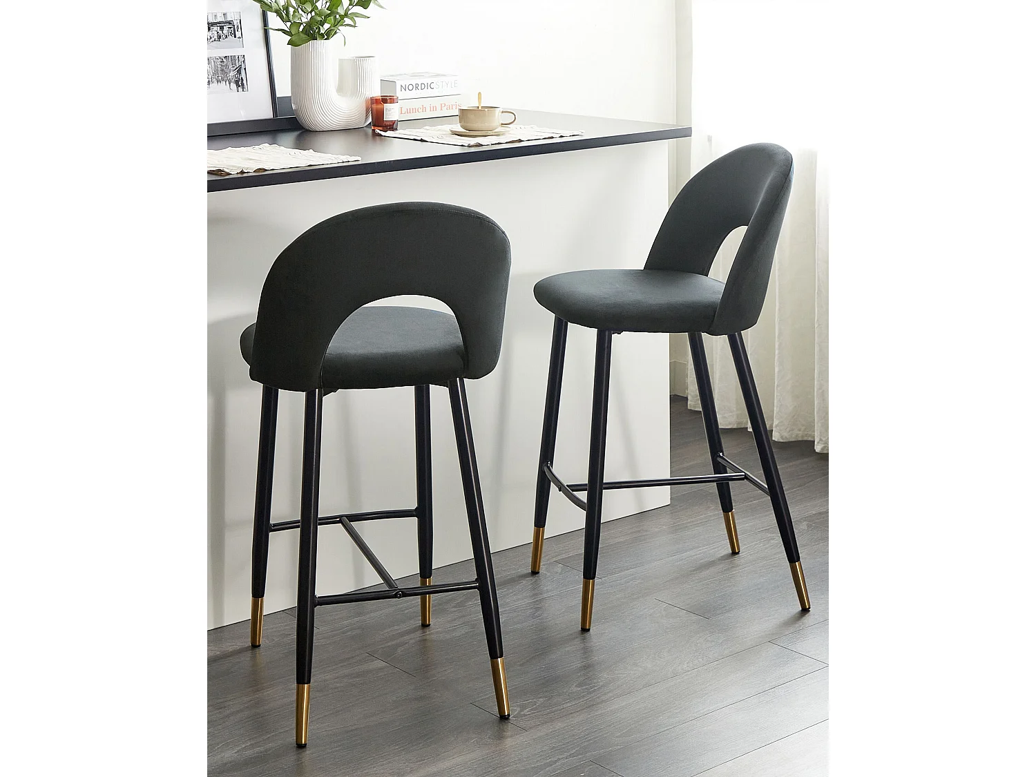 Lot de 2 chaises de bar FALTON Velours Noir